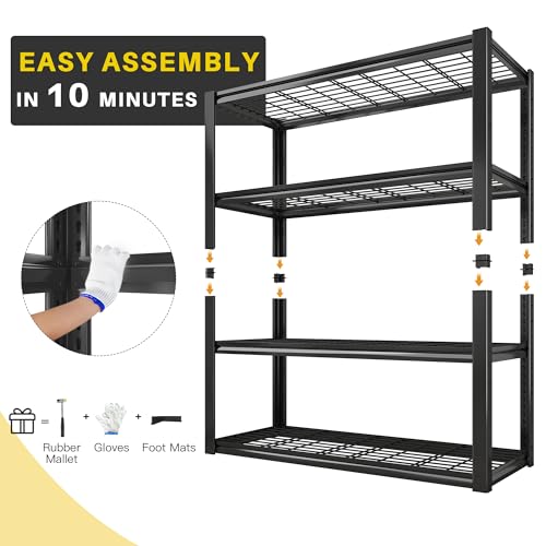 40" W Garage Shelving 2240 LBS Storage Shelves Adjustable Metal Heavy Duty 4 Tier R5651
