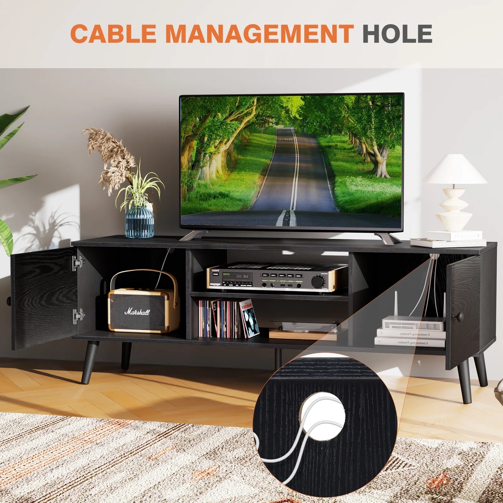 TV Stand Entertainment Center for TVs up to 65-inch, Black V62313