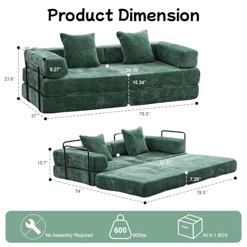 Foldable Floor Sofa Bed with Pillow Back and Armrest, Dark Gray S29408