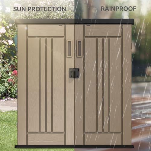 Outdoor Storage Cabinet with 2 Shelves, Waterproof Resin Tool Shed, Lockable, Dark Gray M33386
