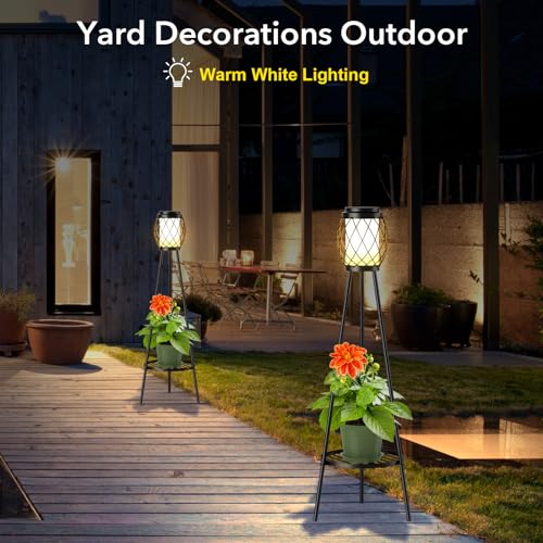 Solar Lights Outdoor with Plant Stands, Metal Tripod Patio Lamp B77585