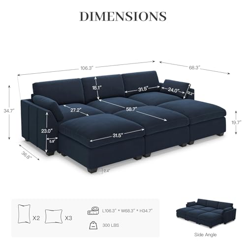 Extra Large Modular Sectional Sofa, 4-Seater L Shaped Couch, Velvet Convertible for Living Room L139