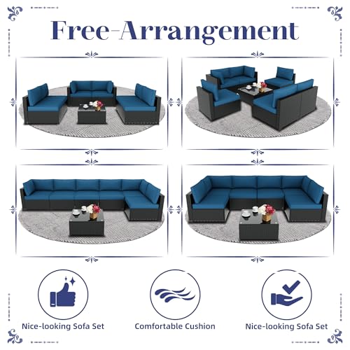 Outdoor Sectional Sofa Set with Cushions and Glass Coffee Table T1708