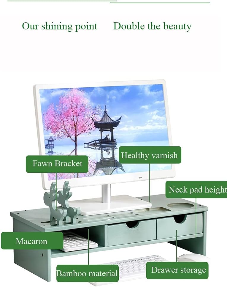 Bamboo Monitor Stand with Drawers and Adjustable Storage L47463