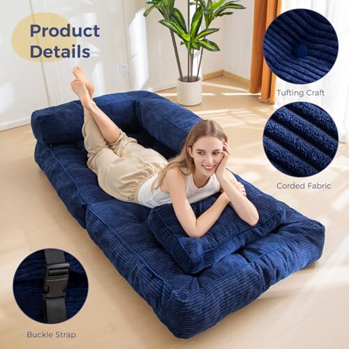 Folding Sofa Bed, L-Shaped Convertible Sleeper Couch with Armrest and Pillow, Dark Grey M375676