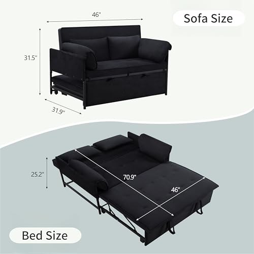 Sleeper Sofa Bed with Side Pocket, Convertible Futon Couch for Living Room X8857
