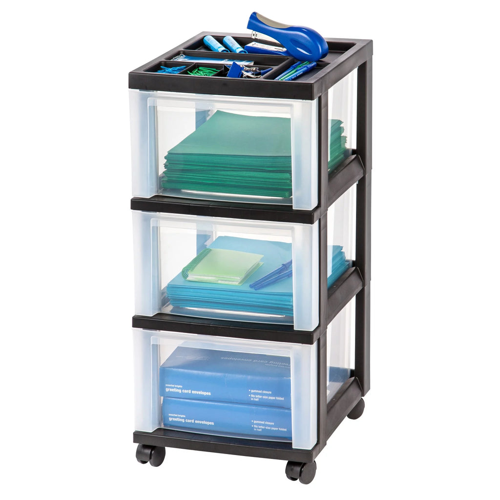 Medium Plastic Storage Cart, 3 Drawers, Black F15462