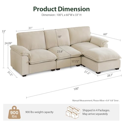 L Shaped Sectional Sofa Chenille Fabric for Living Room N6790