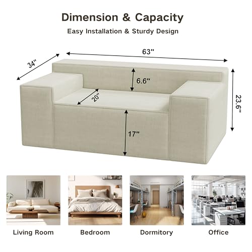 Small Sofa Loveseat with 2 Pillows, Cat-Scratch Resistant Linen, Grey K916760
