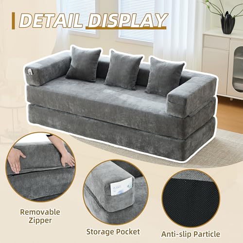 Corduroy Convertible Sleeper Sofa Bed with Pillow, Beige O72530