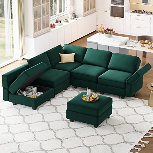 Modular Velvet Sectional Sofa with Chaise Lounge and Storage X4138