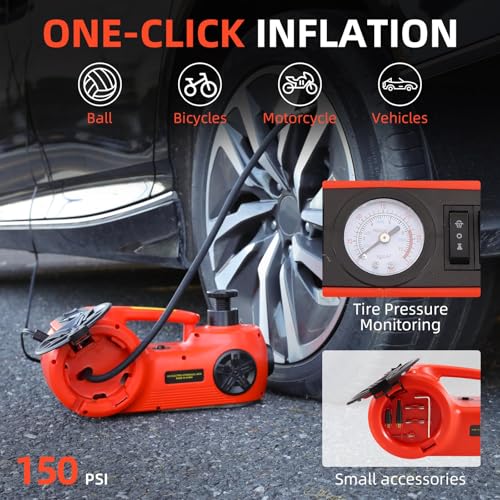 Car Jack 5 Ton 12V Hydraulic Floor Jack with Tire Pump for SUV Truck Sedan Y8373