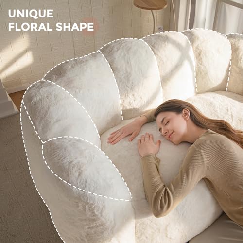 Floral Shaped Bean Bag Sofa for Adults, Faux Fur Floor Chair, Beige U8616