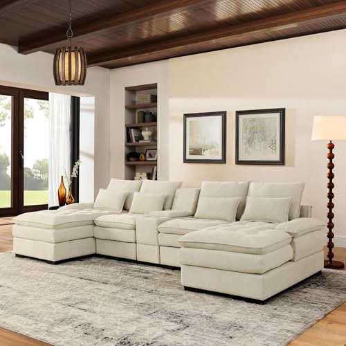 Modular Sectional Sofa with Ottoman, U-Shaped Lounge Couch H930
