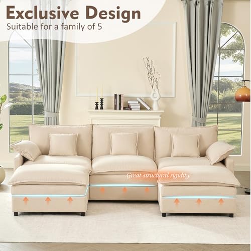 U Shaped Modular Sectional Sofa with Ottoman, Chenille, Black Z16537