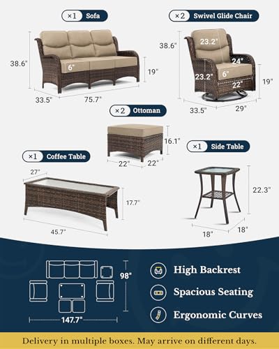Outdoor Wicker Conversation Set with Cushions, 7 Pieces P4930