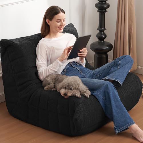 Bean Bag Chair for Adults with Memory Foam, Black Plush X409228