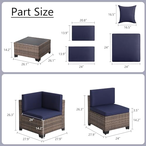 Outdoor Sectional Sofa Set with Cushions and Glass Coffee Table T1708