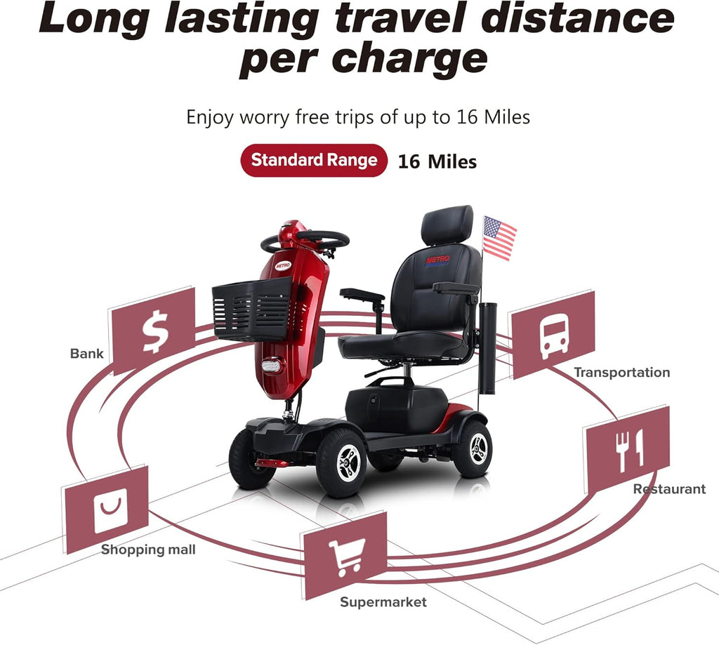 4 Wheel Folding Mobility Scooter for Seniors, 300lbs Capacity, Long Range Battery, Red K6853