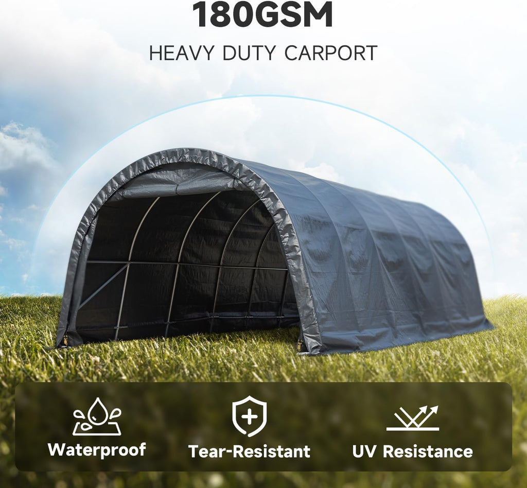 Heavy Duty Portable Carport with All-Steel Frame and Round Roof P8283