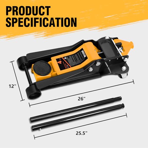 Floor Jack 3 Ton Capacity, Low Profile Heavy Duty Hydraulic Car Jack, Lifting Range 3"-20" O821