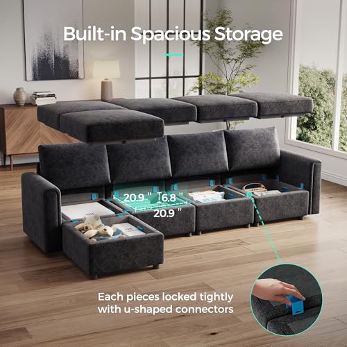 Modular Sectional Sofa with Storage, U Shaped Couch, Blue Y4358