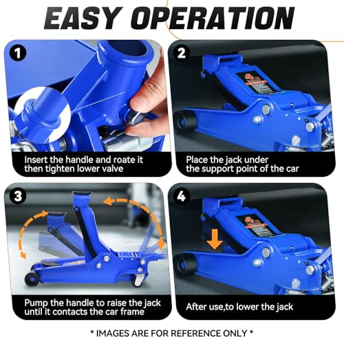 4 Ton Low Profile Floor Jack, Heavy Duty Steel Hydraulic with Dual Pistons Quick Lift Pump P3195