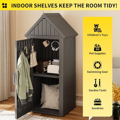 Outdoor Resin Storage Shed with Removable Shelves and Lock X97920