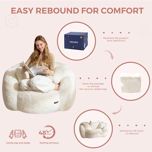 Floral Shaped Bean Bag Sofa for Adults, Faux Fur Floor Chair, Beige U8616