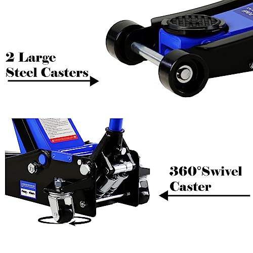 Heavy Duty Hydraulic Floor Jack, Low Profile Steel Racing Jack, 2 Ton Capacity, Blue H1350