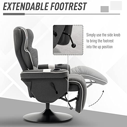 Manual Recliner Swivel Lounge Armchair with Footrest and Cup Holders, Black T5089