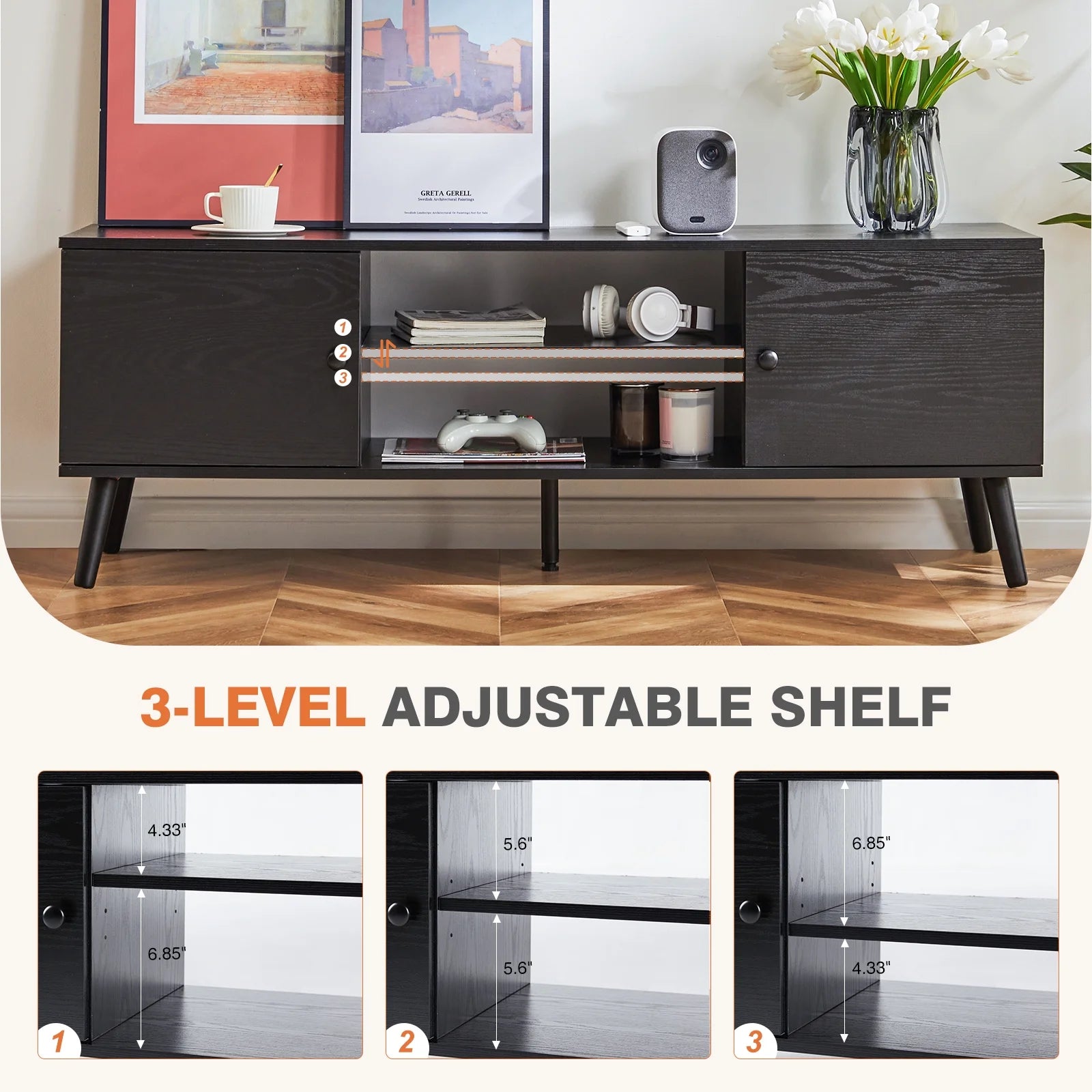 TV Stand Entertainment Center for TVs up to 65-inch, Black V62313