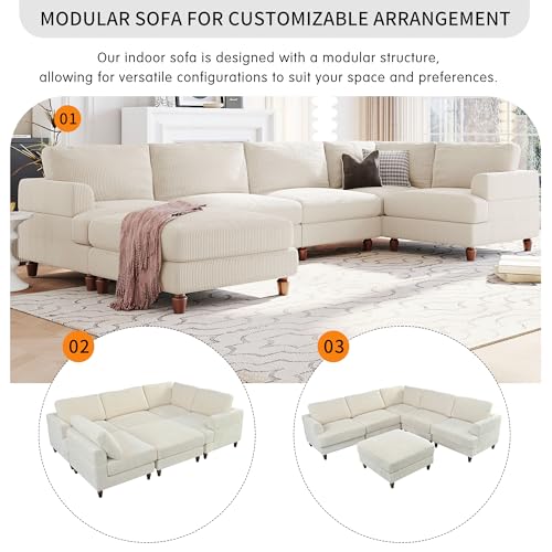 Modular Sectional Sofa with Ottoman, U-Shaped Lounge Couch H930