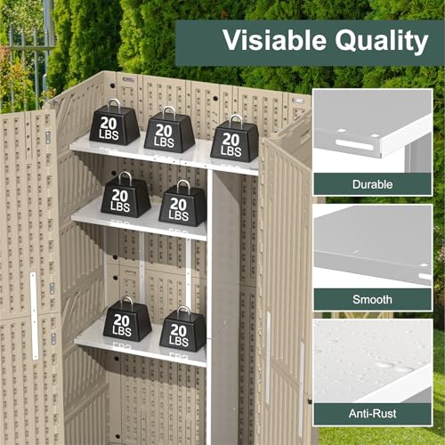 60 Cu.Ft Vertical Outdoor Storage Shed, All-Weather Resin Cabinet with Lockable Floor I975