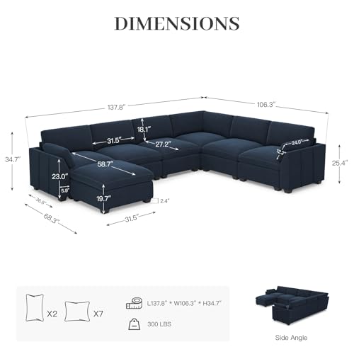 Extra Large Modular Sectional Sofa, 4-Seater L Shaped Couch, Velvet Convertible for Living Room L139