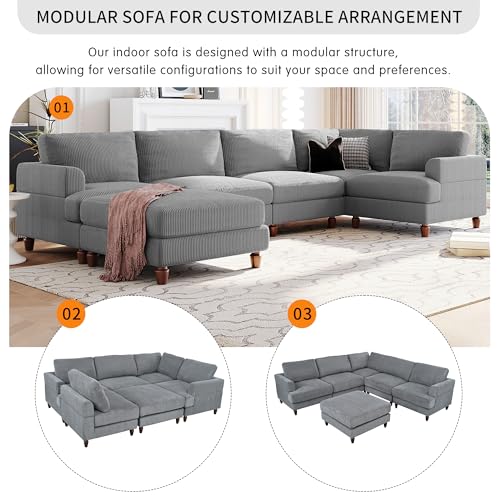 Modular Sectional Sofa with Ottoman, U-Shaped Lounge Couch H930