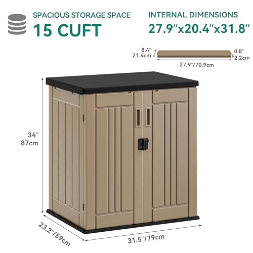 Outdoor Storage Cabinet with 2 Shelves, Waterproof Resin Tool Shed, Lockable, Dark Gray M33386