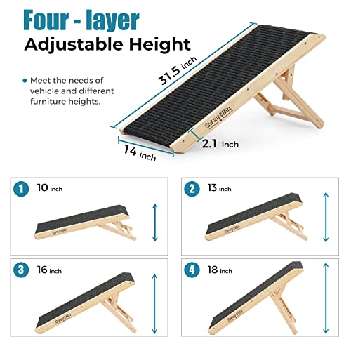 Adjustable Wooden Pet Ramp for Small Dogs, Folding with Non-Slip Carpet Surface B695