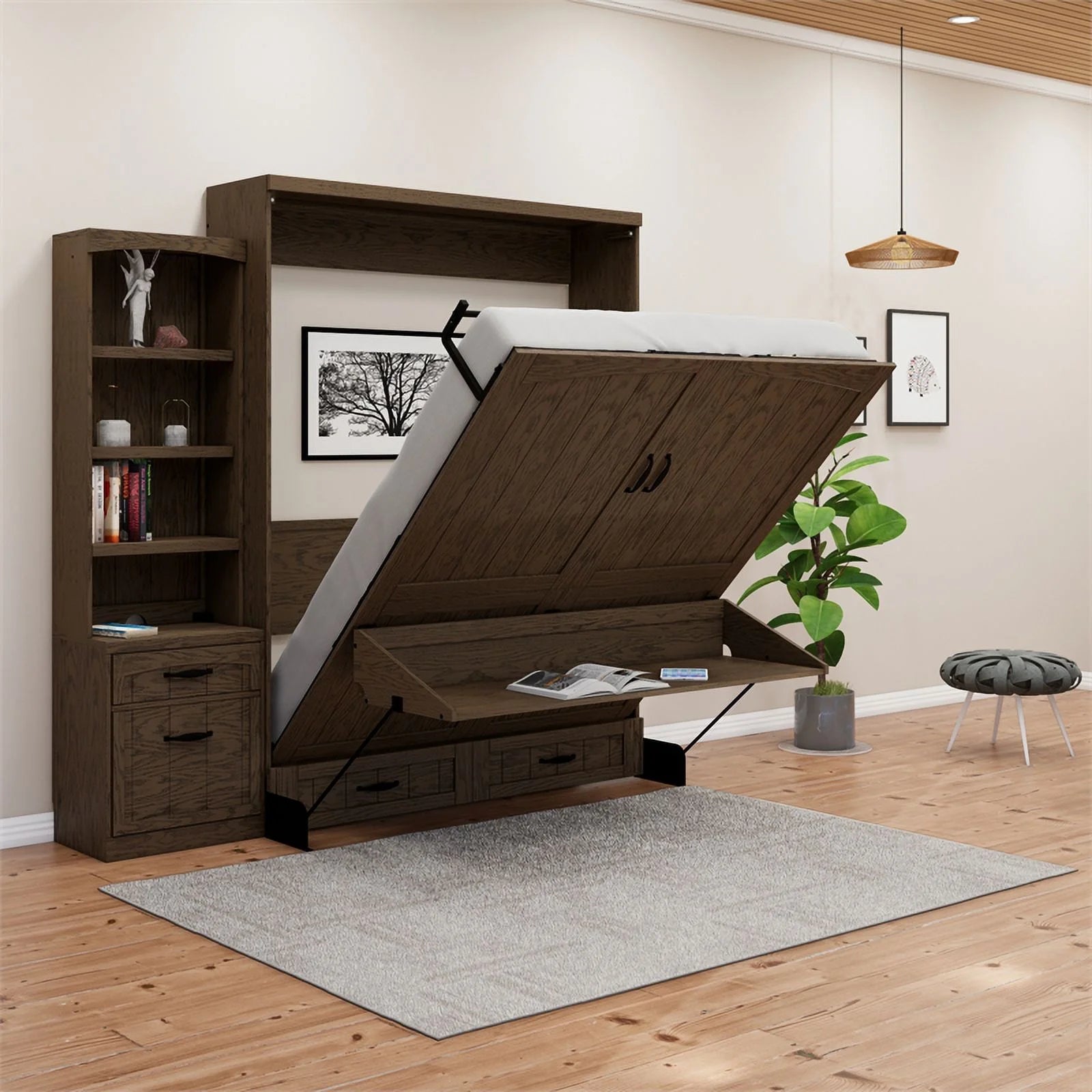 Queen Murphy Wall Bed with Desk and Shelf Storage N66383