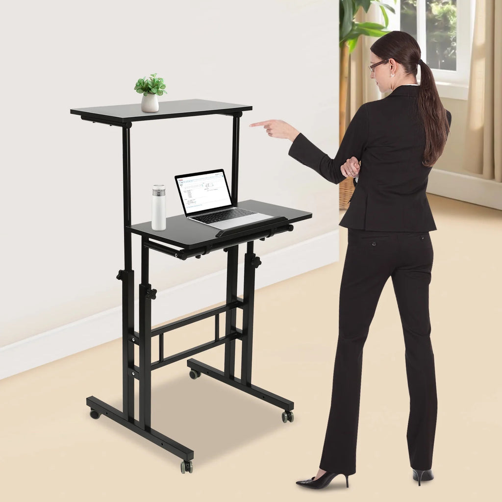 24" Mobile Stand Up Desk Adjustable Height with Wheels for Home Office A350689
