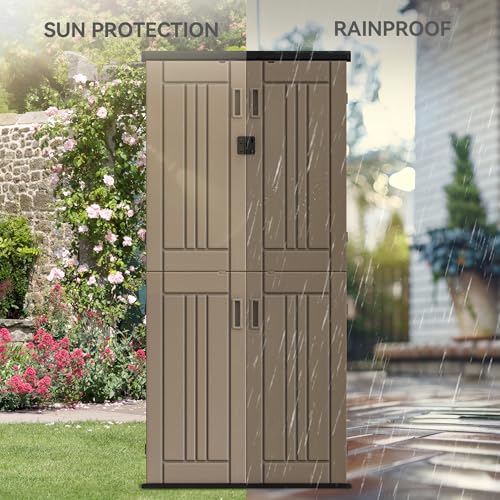 Outdoor Storage Cabinet with 2 Shelves, Waterproof Resin Tool Shed, Lockable, Dark Gray M33386
