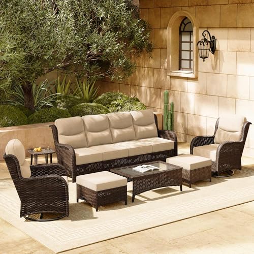 Outdoor Wicker Conversation Set with Cushions, 7 Pieces P4930
