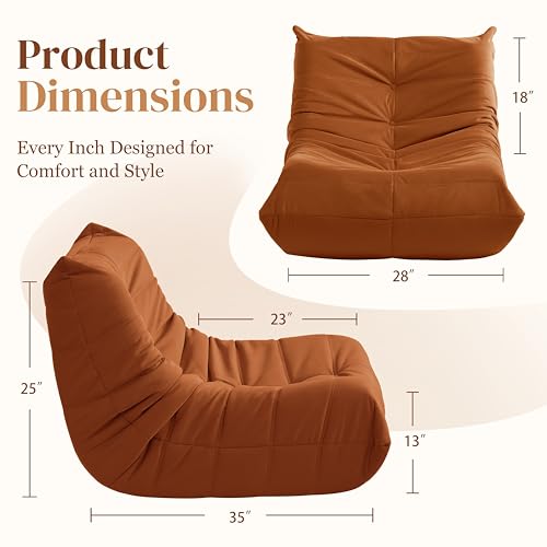 Bean Bag Chair for Adults, Suede & Microfiber Corner Lounge Sofa, 3-Seater, Beige F9802