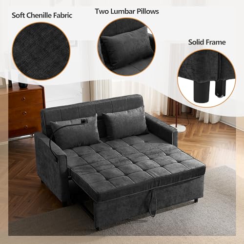 3 in 1 Convertible Sleeper Sofa Bed with USB Ports, Reversible Backrest, Brown C746