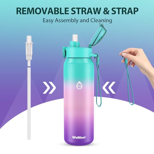32oz Insulated Stainless Steel Water Bottle with Straw and Spout Lid P793