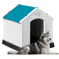 Waterproof Plastic Dog House, 34.5’’ Outdoor Indoor Doghouse for Small, Medium, Large Sized Dogs, Insulated Puppy Shelter with Elevated Floor, Dog Kennel Easy to Assemble (Gray, 34")