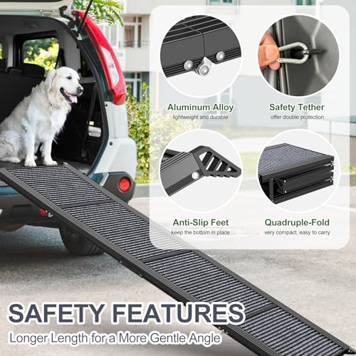 Folding Dog Ramp for Car, SUV & Truck, Non-Slip Surface, 250 lbs Capacity V950