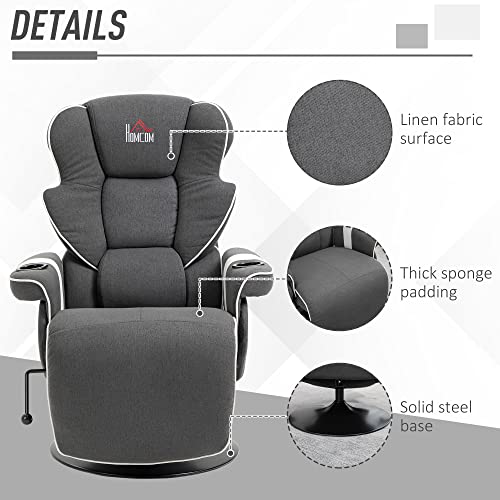 Manual Recliner Swivel Lounge Armchair with Footrest and Cup Holders, Black T5089