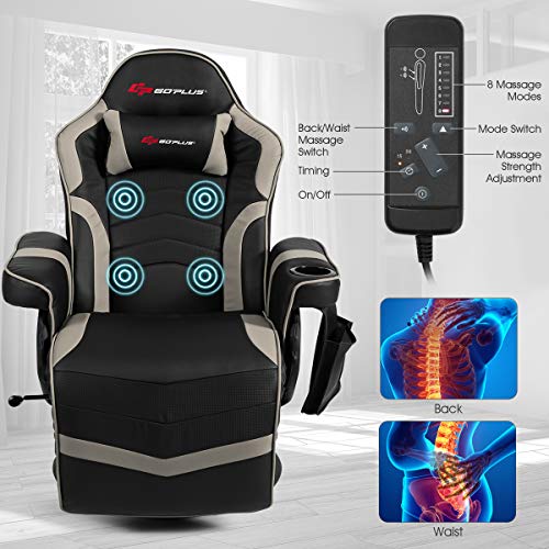 Massage Gaming Chair with Adjustable Backrest and Footrest G669073
