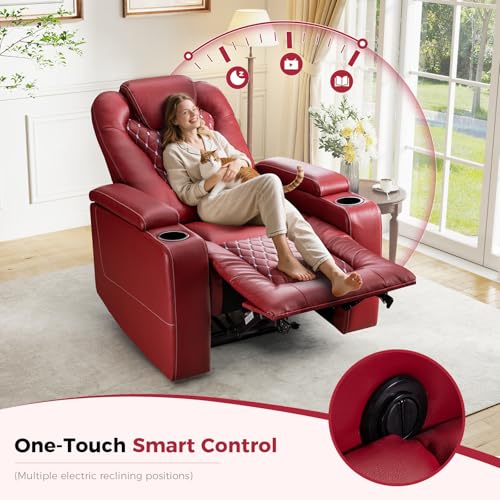 Recliner Chair with USB Ports and Cup Holders, PU Leather, Red F8675